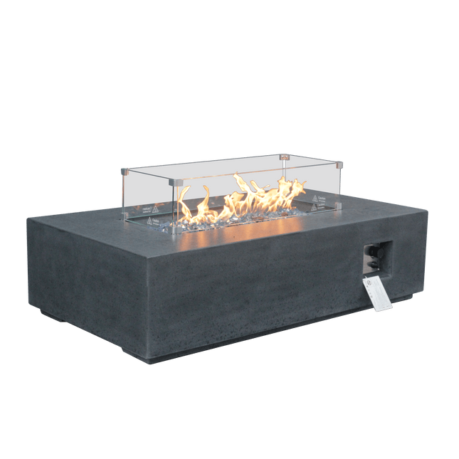 52 Inch Outdoor Concrete Propane gas rectangle Fire Pit table in Dark Gray color - Fire Pits | Patioza