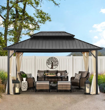 Ainfox 12*16Ft Patio Gabezo Outdoor Canopy with Mosquito with 2200lbs weight capacity of snow - Gazebos | Patioza