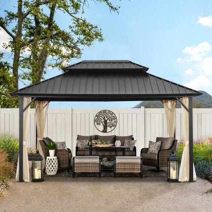 Ainfox 12*16Ft Patio Gabezo Outdoor Canopy with Mosquito with 2200lbs weight capacity of snow - Gazebos | Patioza
