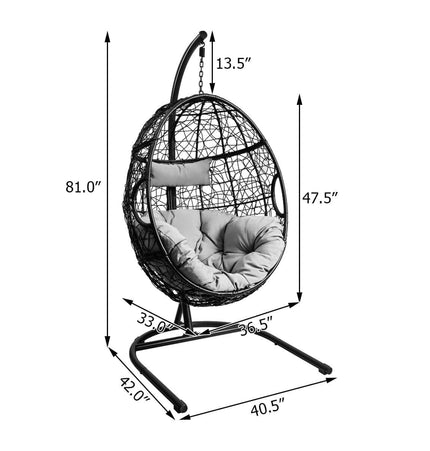 Hanging Cushioned Hammock Chair with Stand - Gray - Patio Furniture | Patioza