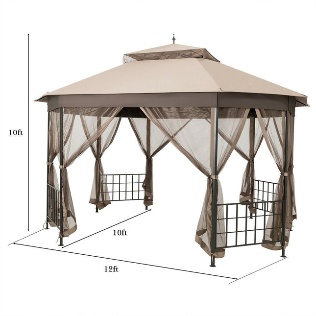 10’x 12’ Octagonal Patio Gazebo - Brown - Gazebos | Patioza