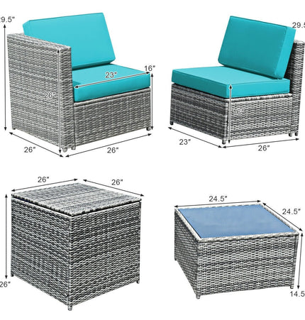 8 Piece Wicker Sofa Rattan Dinning Set Patio Furniture with Storage Table - Turquoise - Patio Furniture | Patioza