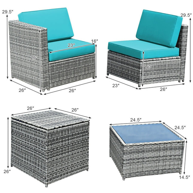 8 Piece Wicker Sofa Rattan Dinning Set Patio Furniture with Storage Table - Turquoise - Patio Furniture | Patioza