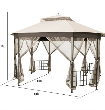 10’x 12’ Octagonal Patio Gazebo - Beige - Gazebos | Patioza