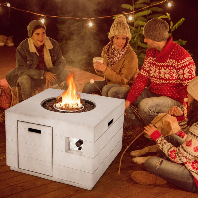 34 Inch Square Concrete Propane Fire Pit Table with Lava Rocks and Cover 50 000 BTU - Gray - Fire Pits | Patioza