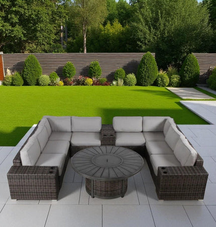 Patio Seating Group With Cushions And Fire Pit - Espresso