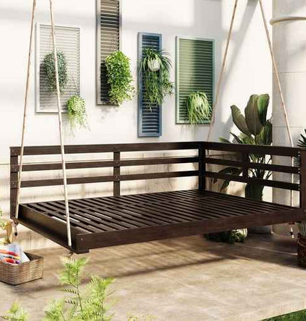 Acacia Wood Porch Swing Bed for Outdoor with Hemp Ropes - Full Size - Garden | Patioza