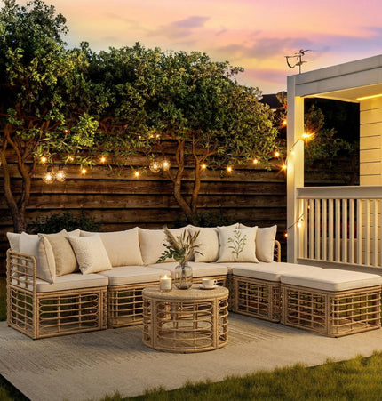 Outdoor Patio Furniture, All-Weather Rattan Sectional Sofa Set With Thick Cushions And Pillows, Freely Combined Conversation Sets For Garden, Backyard, Balcony - 7 Piece Outdoor Sets | Patioza