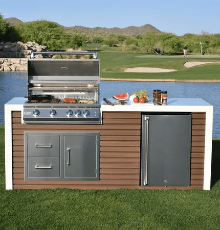 KoKoMo Outdoor Kitchen Island with Waterfall Edge – 32” Built - In Grill - Outdoor Kitchen | Patioza