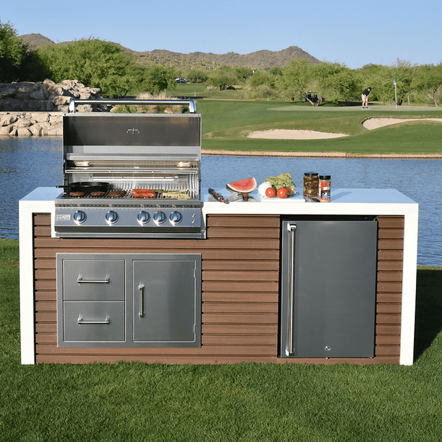 KoKoMo Outdoor Kitchen Island with Waterfall Edge – 32” Built - In Grill - Outdoor Kitchen | Patioza