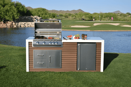 KoKoMo Outdoor Kitchen Island with Waterfall Edge – 32” Built - In Grill - Outdoor Kitchen | Patioza