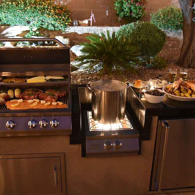 KoKoMo BBQ Island - 7'6" Outdoor Kitchen with 4 - Burner Grill, Wok Burner & Refrigerator - Outdoor Kitchen | Patioza