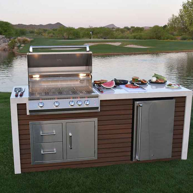 KoKoMo Outdoor Kitchen Island with Waterfall Edge – 32” Built - In Grill - Outdoor Kitchen | Patioza