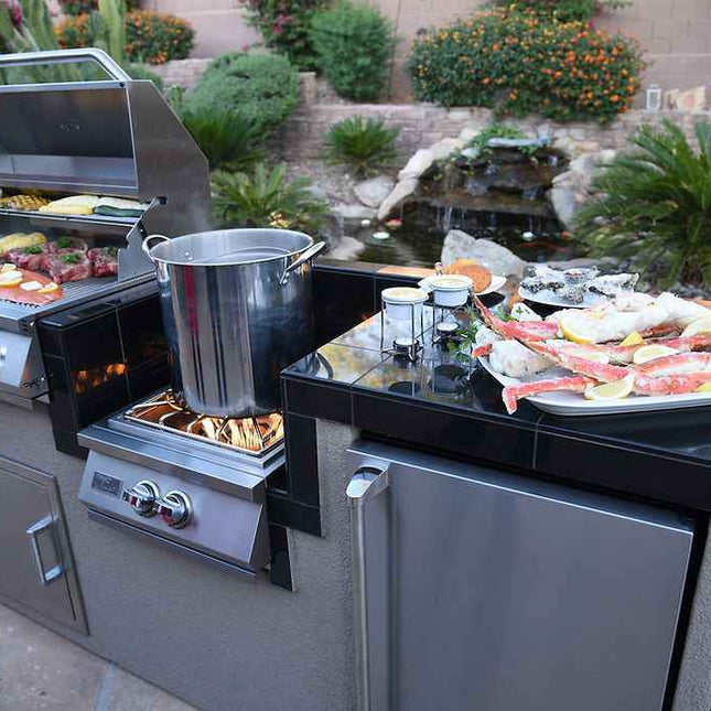 KoKoMo BBQ Island - 7'6" Outdoor Kitchen with 4 - Burner Grill, Wok Burner & Refrigerator - Outdoor Kitchen | Patioza