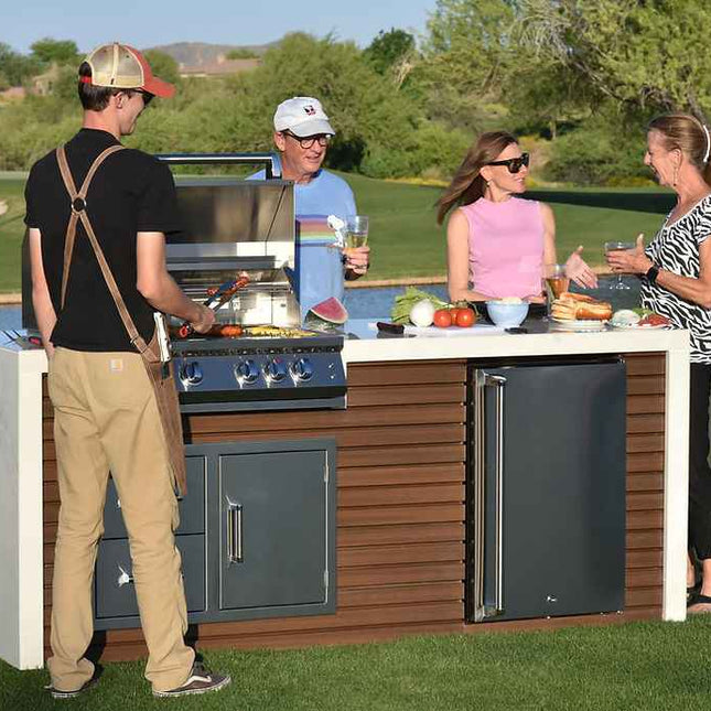 KoKoMo Outdoor Kitchen Island with Waterfall Edge – 32” Built - In Grill - Outdoor Kitchen | Patioza