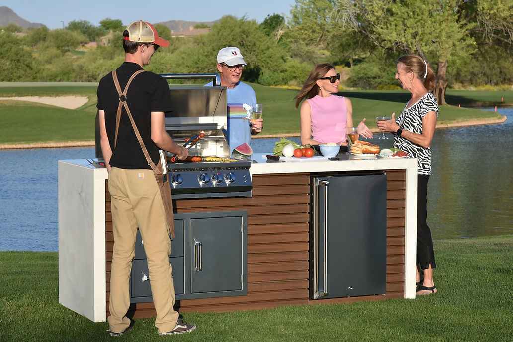 KoKoMo Outdoor Kitchen Island with Waterfall Edge – 32” Built - In Grill - Outdoor Kitchen | Patioza
