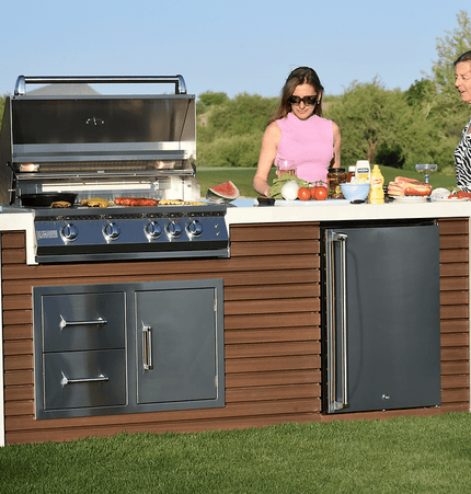 KoKoMo Outdoor Kitchen Island with Waterfall Edge – 32” Built - In Grill - Outdoor Kitchen | Patioza