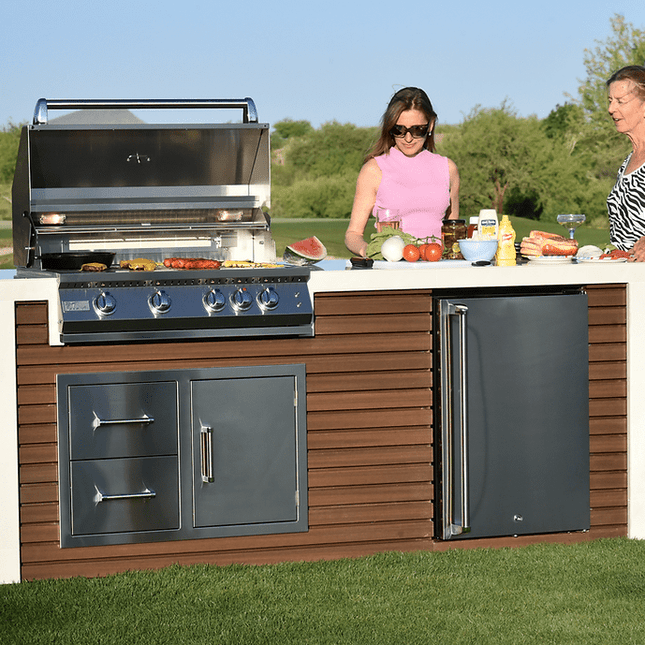 KoKoMo Outdoor Kitchen Island with Waterfall Edge – 32” Built - In Grill - Outdoor Kitchen | Patioza