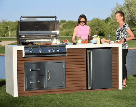 KoKoMo Outdoor Kitchen Island with Waterfall Edge – 32” Built - In Grill - Outdoor Kitchen | Patioza