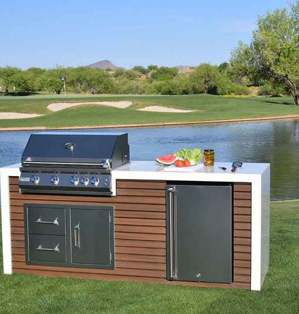 KoKoMo Outdoor Kitchen Island with Waterfall Edge – 32” Built - In Grill - Outdoor Kitchen | Patioza