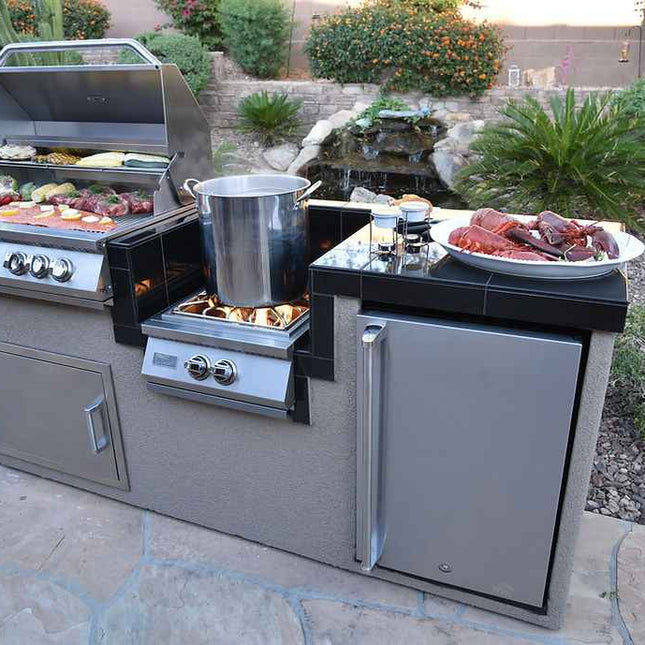 KoKoMo BBQ Island - 7'6" Outdoor Kitchen with 4 - Burner Grill, Wok Burner & Refrigerator - Outdoor Kitchen | Patioza