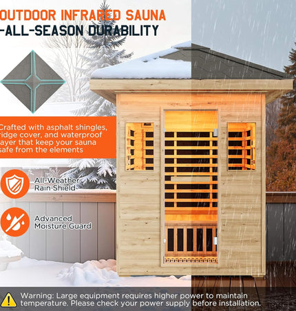Thermora Zurich 3 - Person Low EMF Spruce Wood Outdoor Infrared Sauna With Bluetooth Speakers And LED Lights (SAK59047) - Outdoor Saunas | Patioza