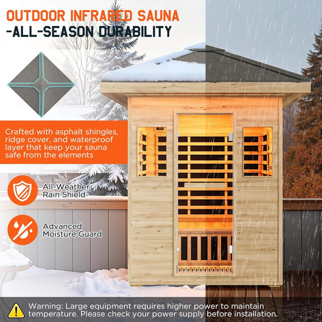 Thermora Zurich 3 - Person Low EMF Spruce Wood Outdoor Infrared Sauna With Bluetooth Speakers And LED Lights (SAK59047) - Outdoor Saunas | Patioza