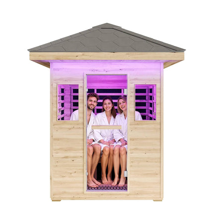 Thermora Zurich 3 - Person Low EMF Spruce Wood Outdoor Infrared Sauna With Bluetooth Speakers And LED Lights (SAK59047) - Outdoor Saunas | Patioza