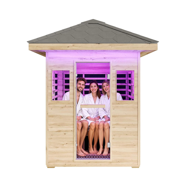 Thermora Zurich 3 - Person Low EMF Spruce Wood Outdoor Infrared Sauna With Bluetooth Speakers And LED Lights (SAK59047) - Outdoor Saunas | Patioza