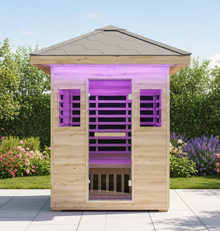 Thermora Zurich 3 - Person Low EMF Spruce Wood Outdoor Infrared Sauna With Bluetooth Speakers And LED Lights (SAK59047) - Outdoor Saunas | Patioza