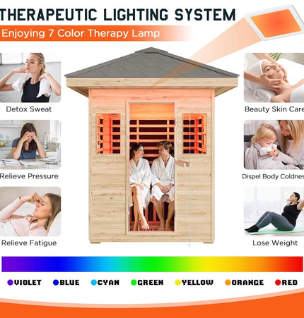 Thermora Zurich 3 - Person Low EMF Spruce Wood Outdoor Infrared Sauna With Bluetooth Speakers And LED Lights (SAK59047) - Outdoor Saunas | Patioza