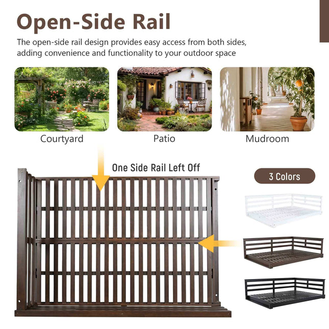 Acacia Wood Porch Swing Bed for Outdoor with Hemp Ropes - Full Size - Garden | Patioza