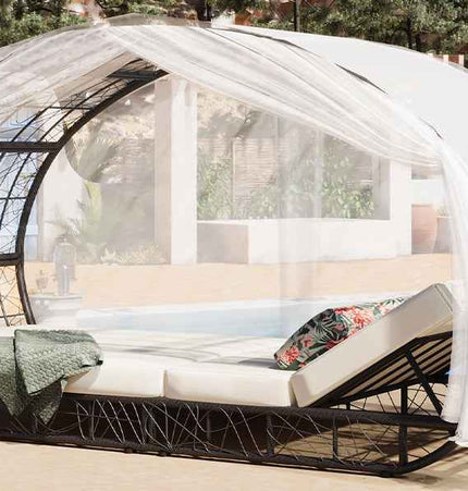 90.55" Outdoor Patio Daybed with Curtain, Sunbed with Cushion and - Furniture | Patioza