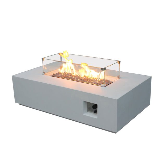52 Inch Outdoor Concrete Propane gas rectangle Fire Pit table in Antique white color - Fire Pits | Patioza