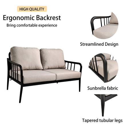 2PC Outdoor Aluminum Patio Furniture Modern Loveseat Sofa Conversation/Chat Set - Patio Furniture | Patioza