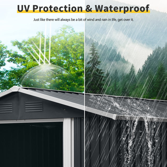 8ft x 10ft Outdoor Metal Storage Shed with Floor Base Black - Storage Sheds | Patioza