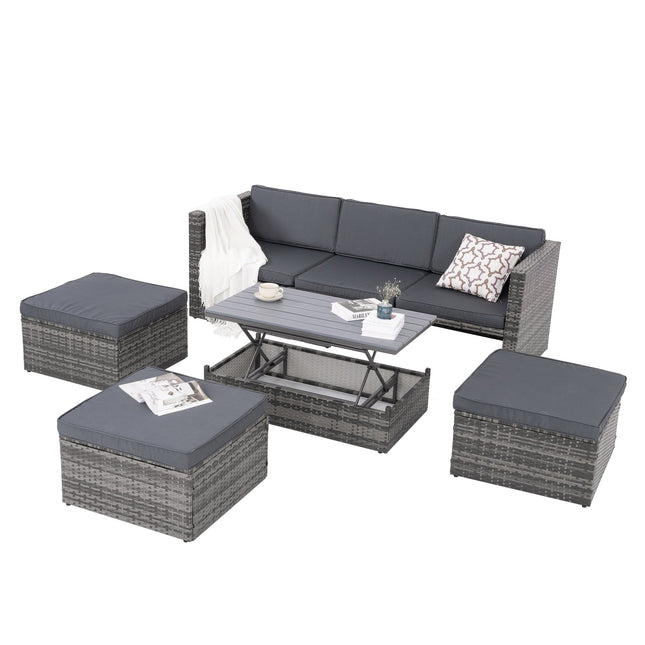 Patio Furniture, Outdoor Furniture, Seasonal PE Wicker Furniture,5 Set Wicker Furniture With Plywood Coffee Table - Patio Furniture | Patioza