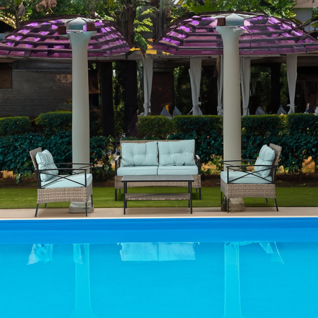 Patio Furniture, Outdoor Furniture, Seasonal PE Wicker Furniture, Four Set Wicker Furniture With Black Metal Table - Patio Furniture | Patioza