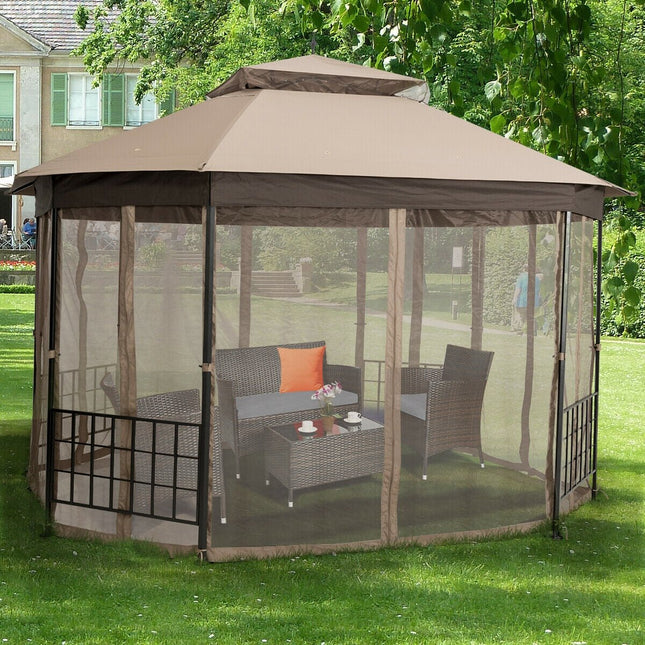 10’x 12’ Octagonal Patio Gazebo - Brown - Gazebos | Patioza