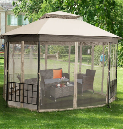 10’x 12’ Octagonal Patio Gazebo - Beige - Gazebos | Patioza