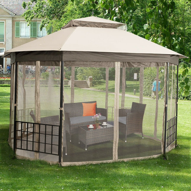 10’x 12’ Octagonal Patio Gazebo - Beige - Gazebos | Patioza