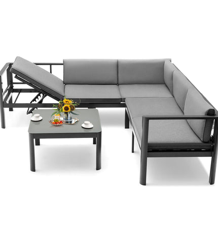 3 Pieces Aluminum Patio Furniture Set with 6 - Level Adjustable Backrest - Gray - Patio Furniture | Patioza