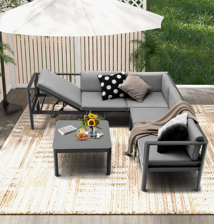 3 Pieces Aluminum Patio Furniture Set with 6 - Level Adjustable Backrest - Gray - Patio Furniture | Patioza