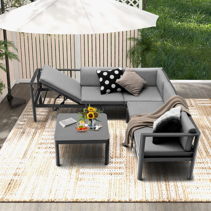 3 Pieces Aluminum Patio Furniture Set with 6 - Level Adjustable Backrest - Gray - Patio Furniture | Patioza