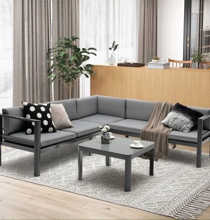3 Pieces Aluminum Patio Furniture Set with 6 - Level Adjustable Backrest - Gray - Patio Furniture | Patioza