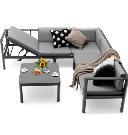 3 Pieces Aluminum Patio Furniture Set with 6 - Level Adjustable Backrest - Gray - Patio Furniture | Patioza