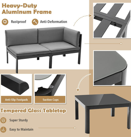 3 Pieces Aluminum Patio Furniture Set with 6 - Level Adjustable Backrest - Gray - Patio Furniture | Patioza