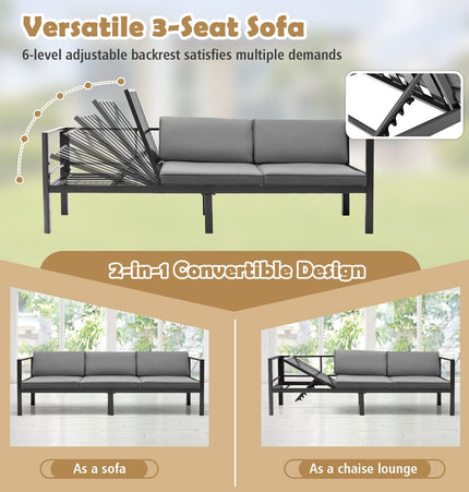 3 Pieces Aluminum Patio Furniture Set with 6 - Level Adjustable Backrest - Gray - Patio Furniture | Patioza