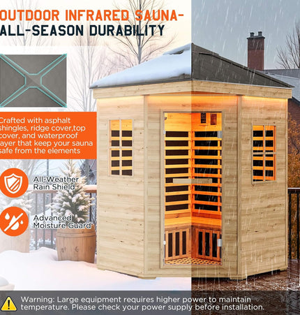 Thermora Monaco 4 - Person Low EMF Spruce Wood Outdoor Infrared Sauna With Bluetooth Speakers And LED Lights (SAK16270) - Outdoor Saunas | Patioza