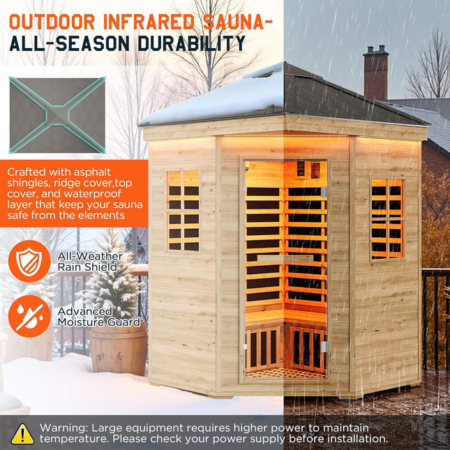 Thermora Monaco 4 - Person Low EMF Spruce Wood Outdoor Infrared Sauna With Bluetooth Speakers And LED Lights (SAK16270) - Outdoor Saunas | Patioza